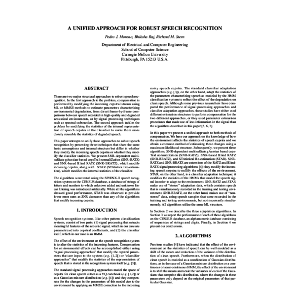 (PDF) A unified approach for robust speech recognition