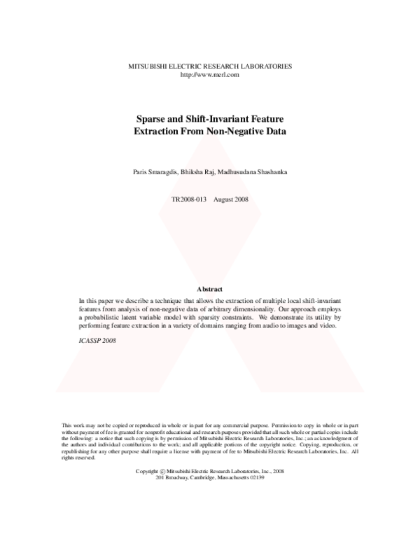 (PDF) Sparse and shift-invariant feature extraction from non-negative data