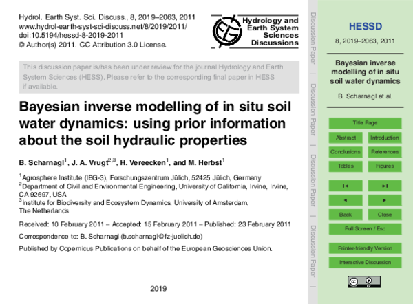 (PDF) Bayesian inverse modelling of in situ soil water dynamics: using ...