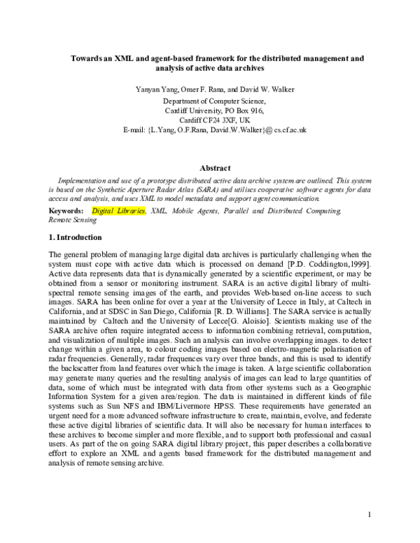 (PDF) Towards an XML and agent-based framework for the distributed ...