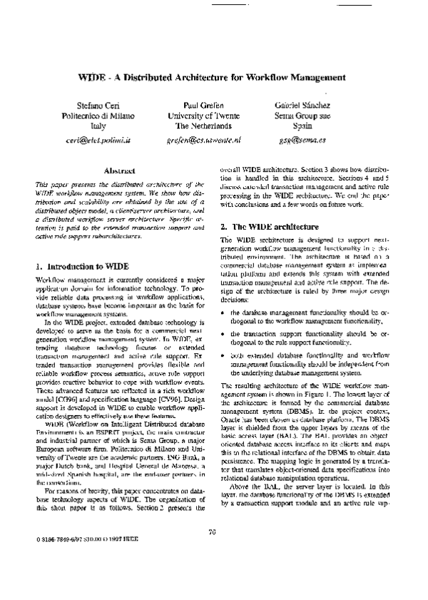 (PDF) WIDE-a distributed architecture for workflow management