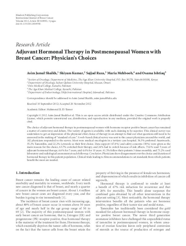 (PDF) Adjuvant Hormonal Therapy in Postmenopausal Women with Breast ...