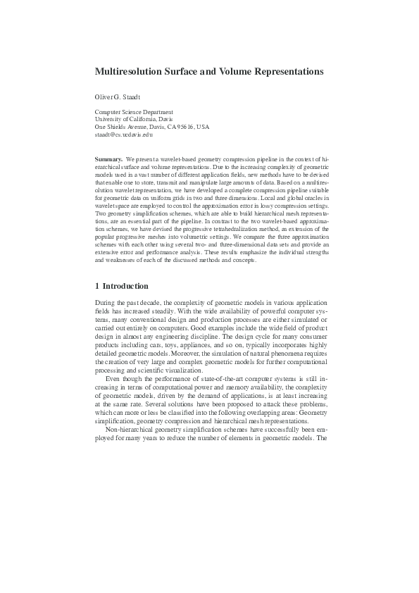 (PDF) Multiresolution Surface and Volume Representations