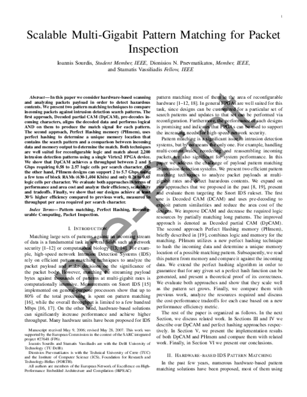 (PDF) Scalable multigigabit pattern matching for packet inspection