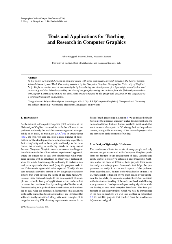 (PDF) Tools and Applications for Teaching and Research in Computer Graphics