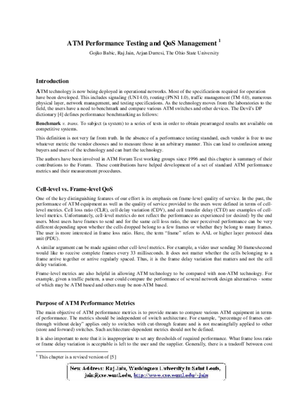 (PDF) ATM Performance Testing and QoS Management