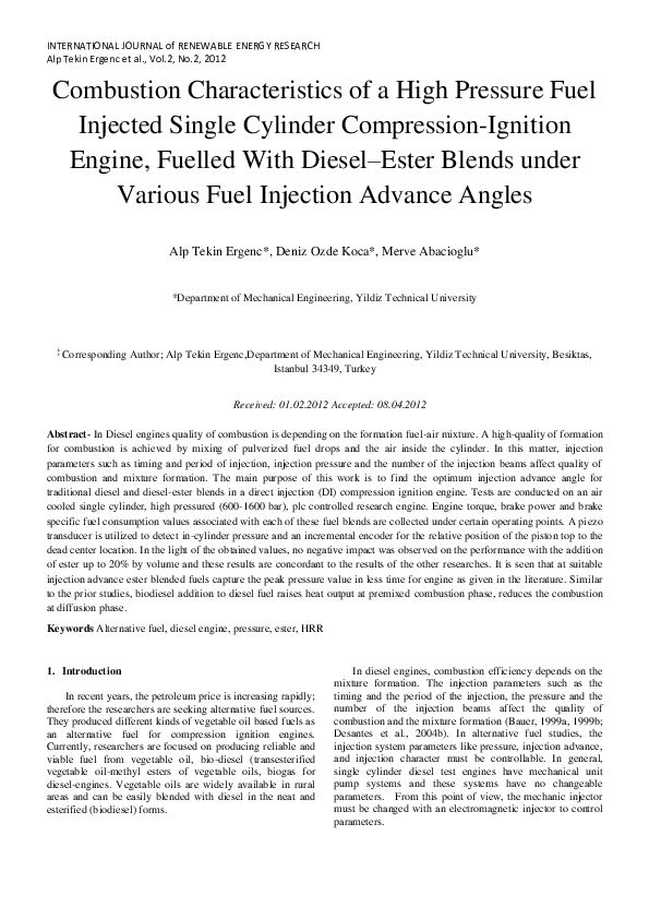 (PDF) Combustion Characteristics of a High Pressure Fuel Injected