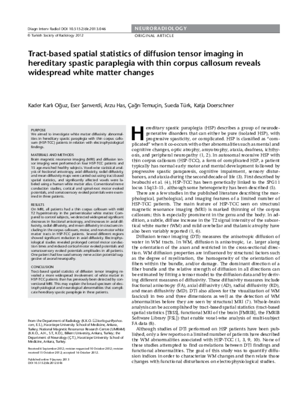 (PDF) Tract-based spatial statistics of diffusion tensor imaging in ...