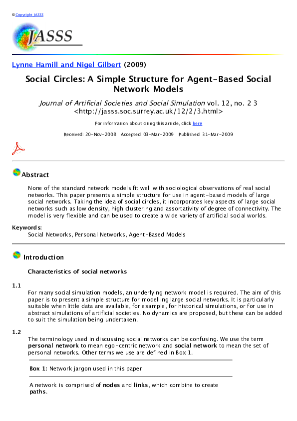 (PDF) Social circles A simple structure for agentbased social network
