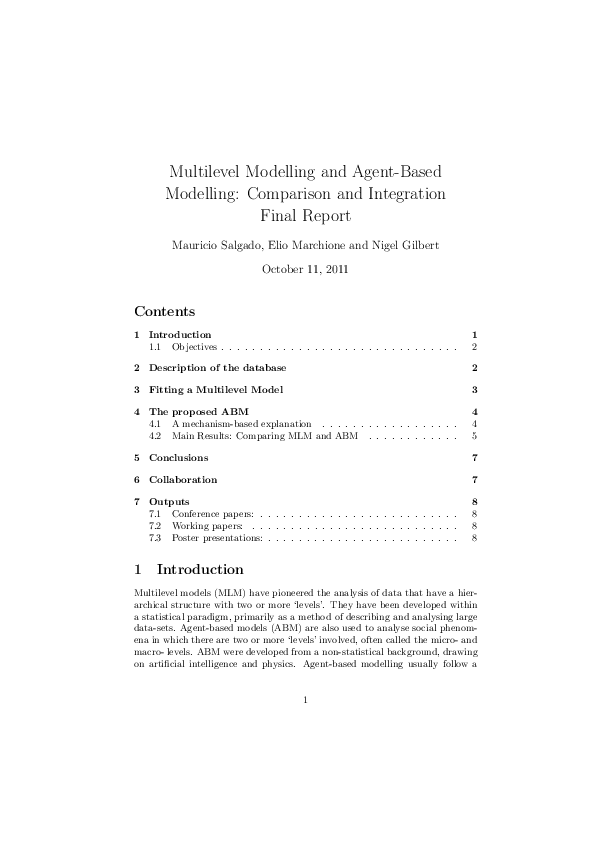 (PDF) Multilevel and agentbased models comparison and integration