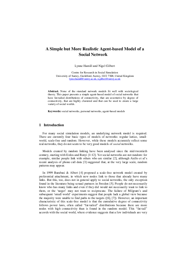 (PDF) A simple but more realistic agentbased model of a social network