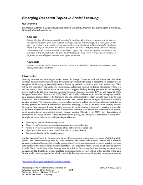 (PDF) Emerging research topics in social learning