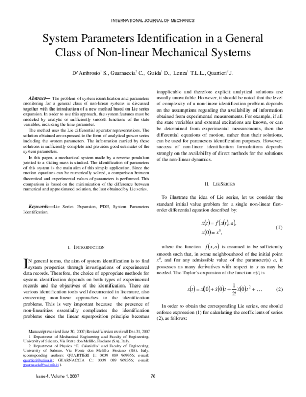 (PDF) System Parameters Identification in a General Class of Non-linear ...
