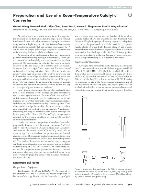 (PDF) Preparation and Use of a RoomTemperature Catalytic Converter Toran D. MacLeod