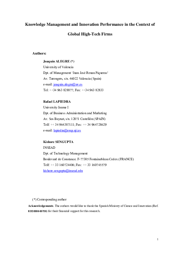(PDF) Knowledge Management and Innovation Performance in the Context of ...