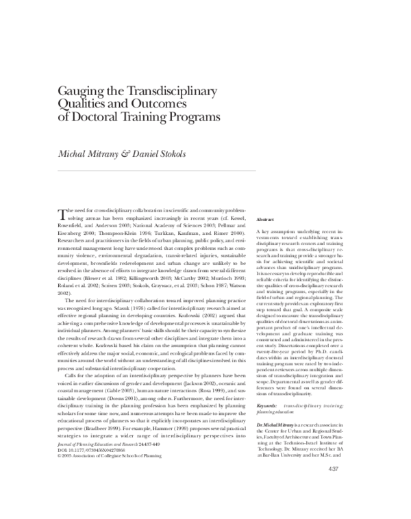 (PDF) Gauging the transdisciplinary qualities and outcomes of doctoral ...