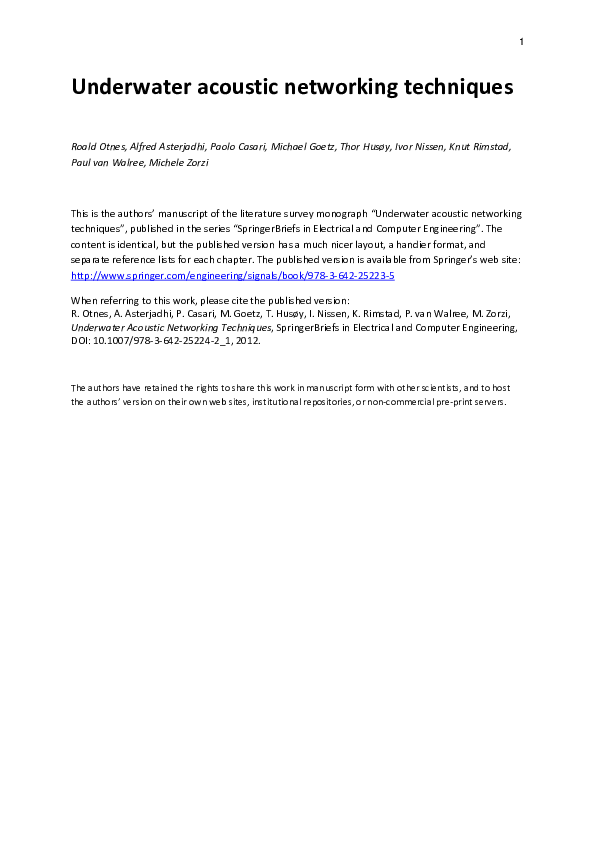 (PDF) Underwater acoustic networking techniques