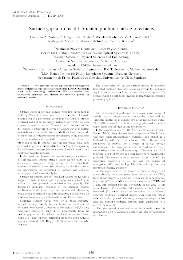 (PDF) Surface gap solitons at fabricated photonic lattice interfaces