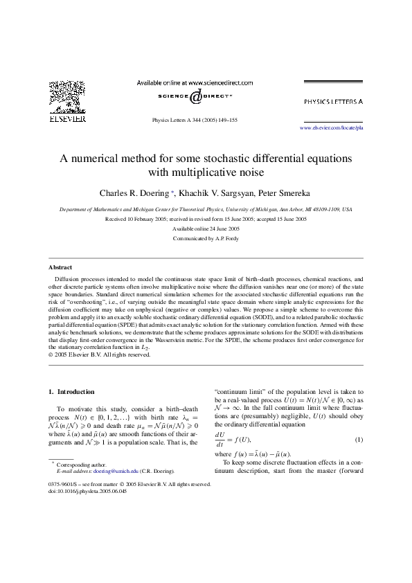 (PDF) A numerical method for some stochastic differential equations ...