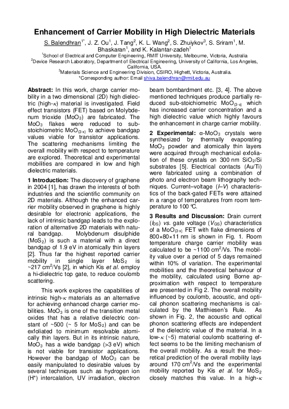 (PDF) Enhancement of Carrier Mobility in High Dielectric Materials
