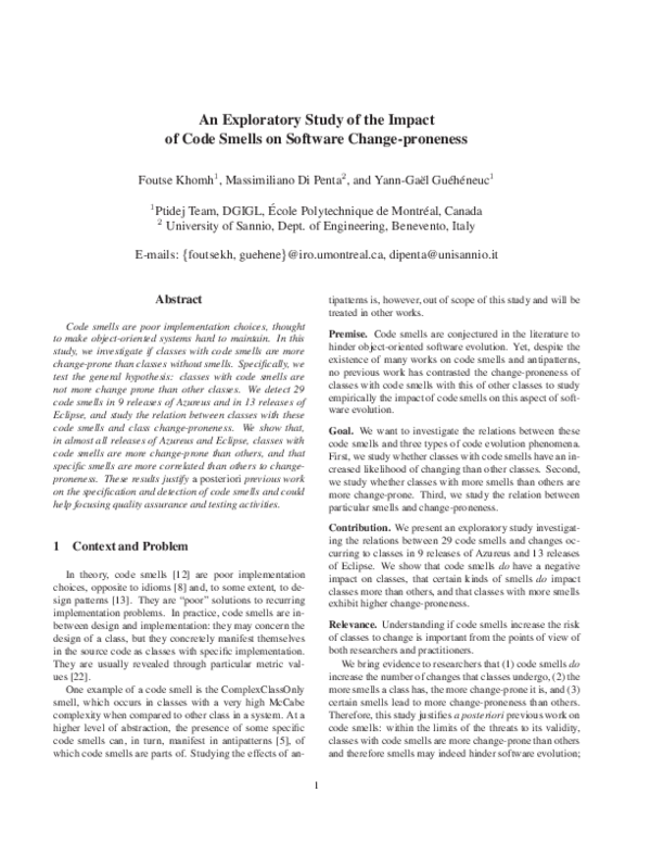 (PDF) An exploratory study of the impact of code smells on software ...