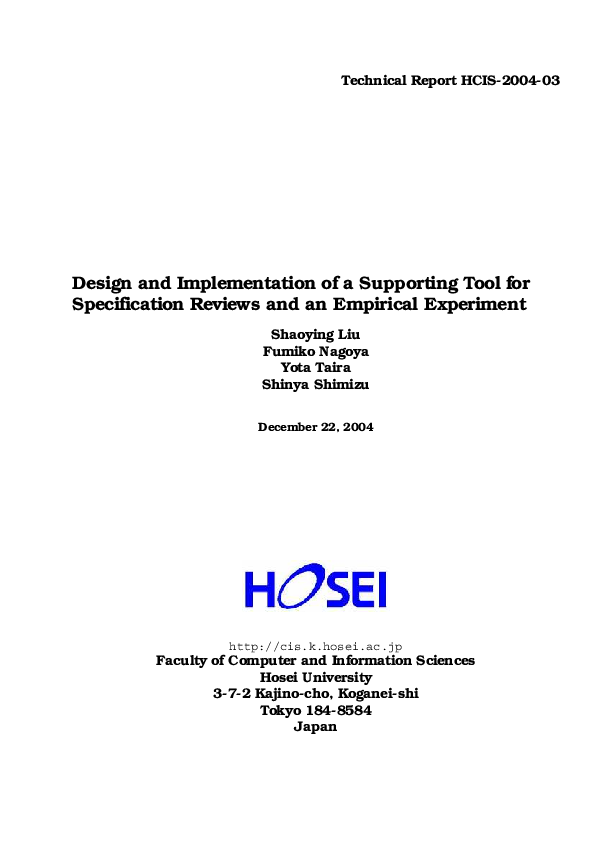 (PDF) Design and Implementation of a Supporting Tool for Specification ...
