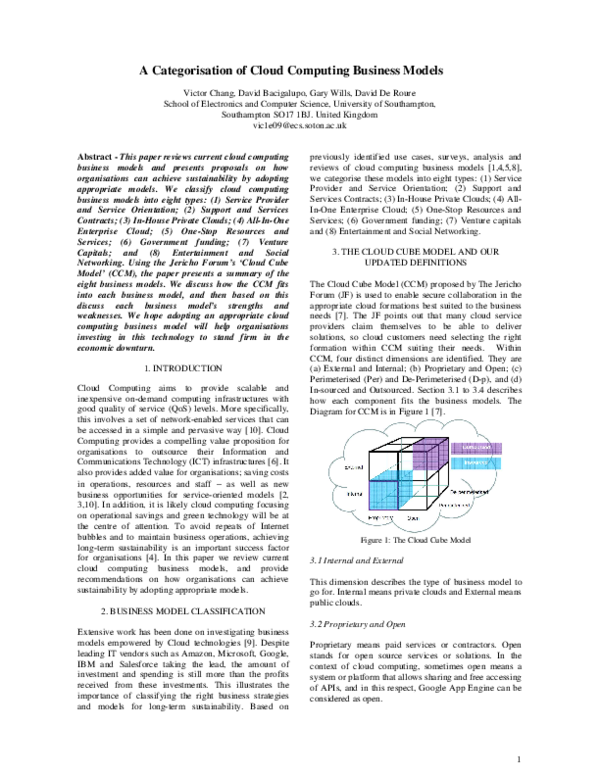(PDF) A categorisation of cloud computing business models