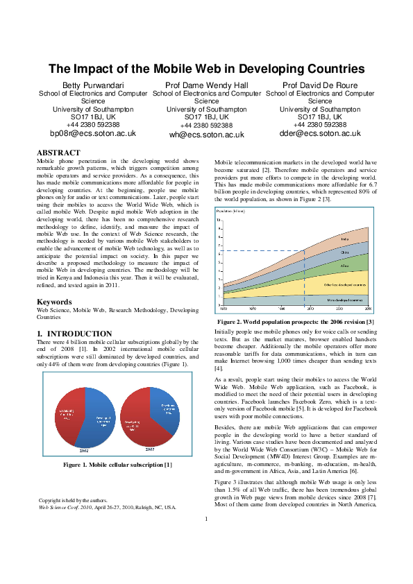 (PDF) The Impact of the Mobile Web in Developing Countries