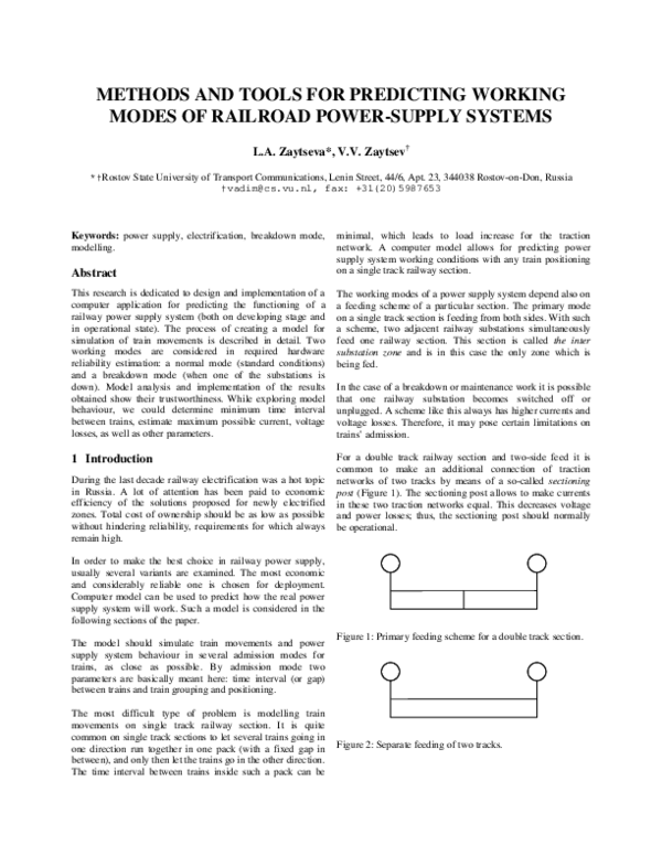 (PDF) Methods and Tools for Predicting Working Modes of Railroad Power ...