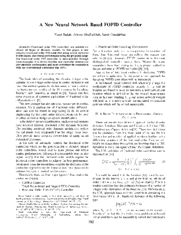 (PDF) A new neural network based FOPID controller