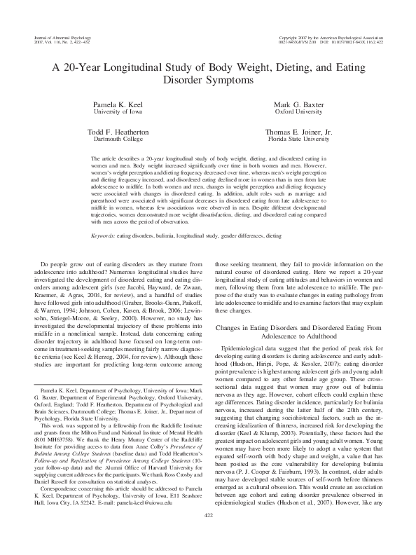 (PDF) A 20-year longitudinal study of body weight, dieting, and eating ...