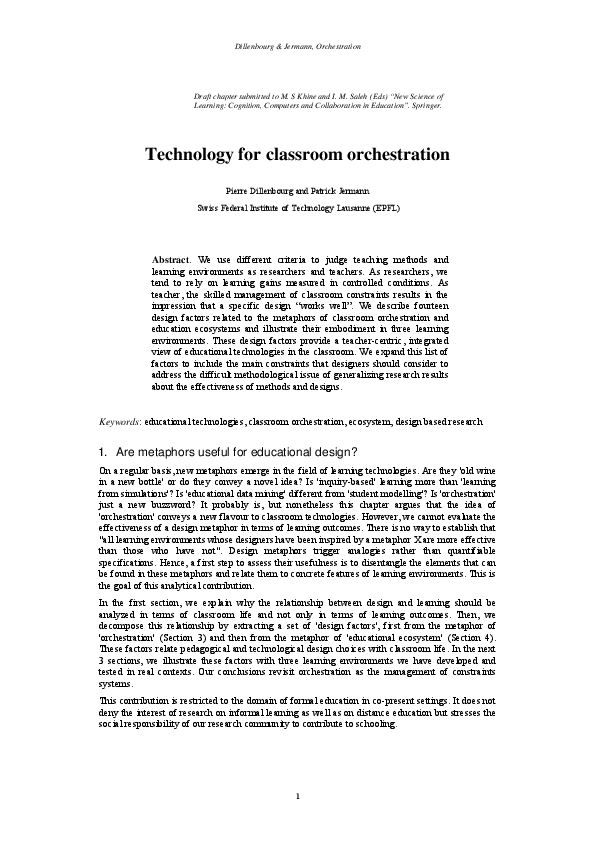 (PDF) Technology for classroom orchestration Pierre Dillenbourg