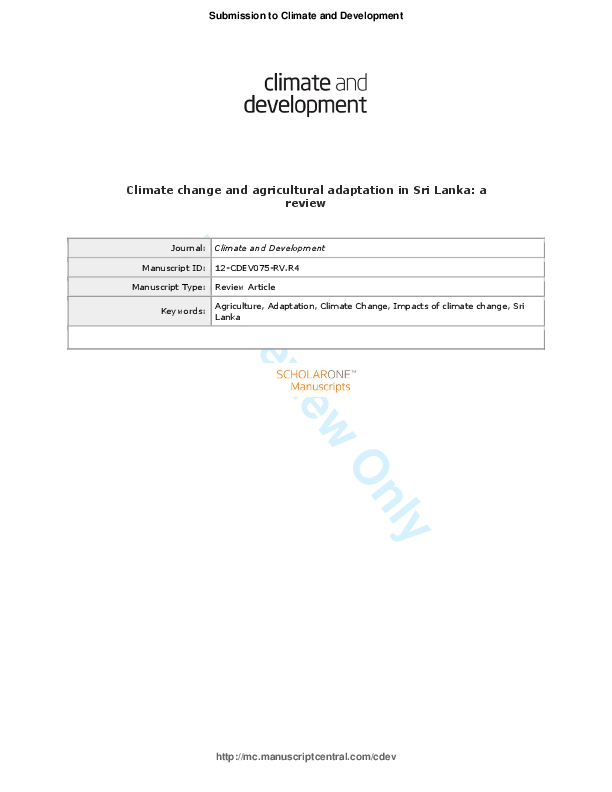 (PDF) Climate change and agricultural adaptation in Sri Lanka: a review