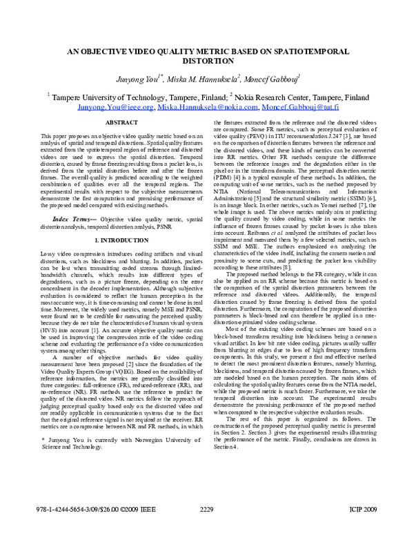 (PDF) An objective video quality metric based on spatiotemporal distortion