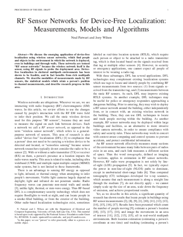 (PDF) RF Sensor Networks for Device-Free Localization: Measurements ...