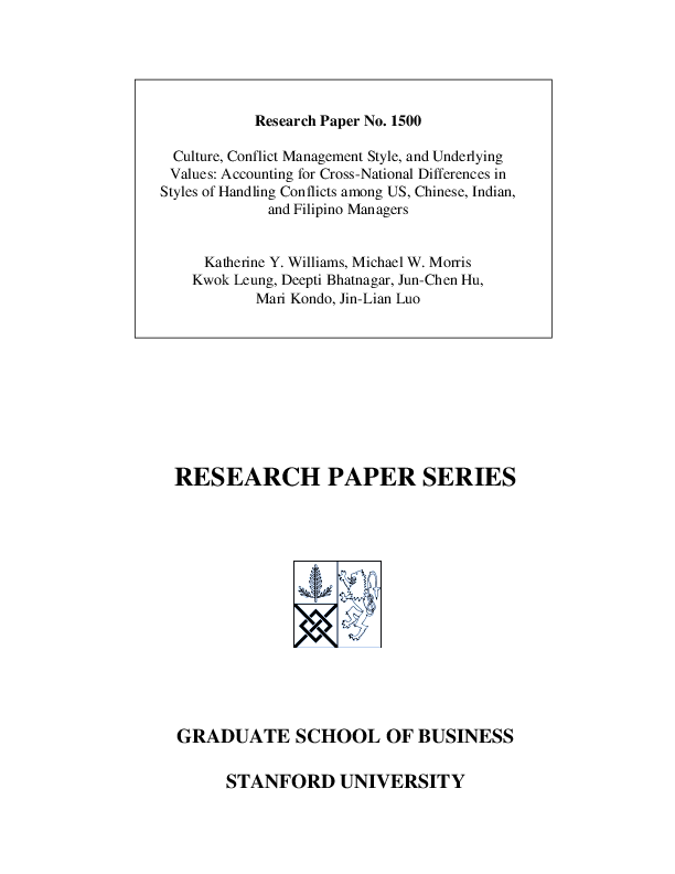 (PDF) Culture, conflict management style, and underlying values