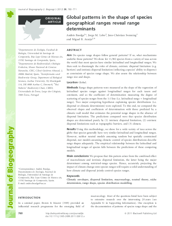 (PDF) Global patterns in the shape of species geographical ranges ...