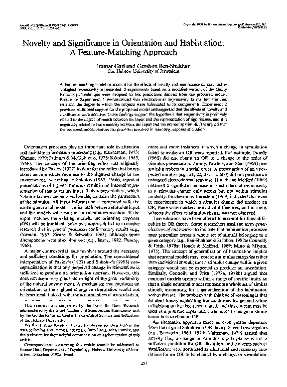 (PDF) Novelty and significance in orientation and habituation a