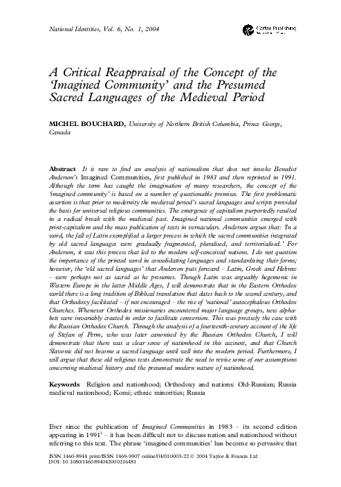A critical reappraisal of the concept of the ‘Imagined Community’and the presumed sacred languages of the medieval period