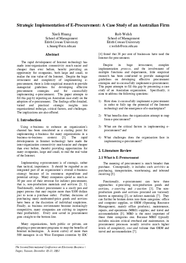(PDF) Strategic Implementation of EProcurement A Case Study of an