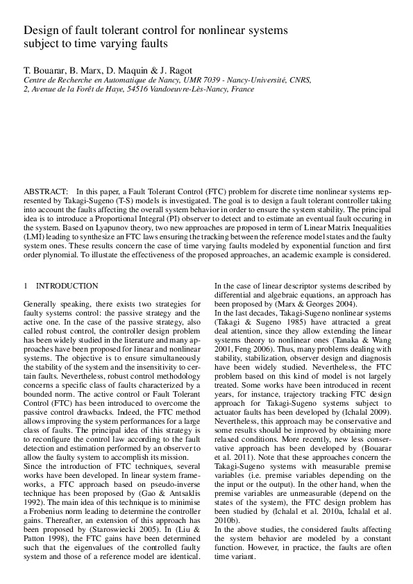(PDF) Design of fault tolerant control for nonlinear systems subject to ...