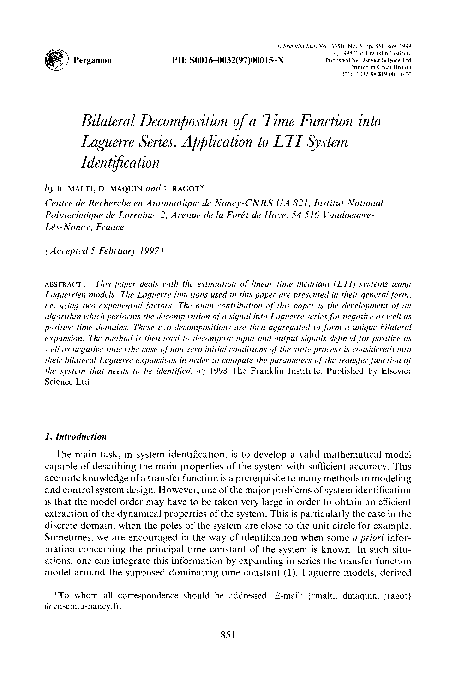 (PDF) Bilateral decomposition of a time function into laguerre series ...