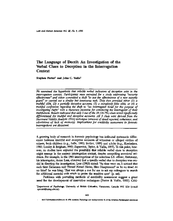 (PDF) The language of deceit: An investigation of the verbal clues to ...