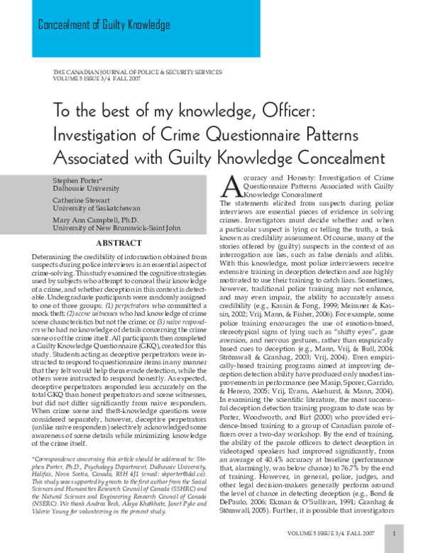 (PDF) To the best of my knowledge officer: Investigation of crime ...