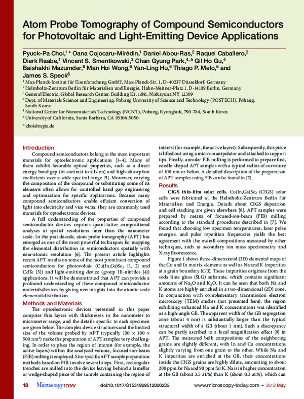 (PDF) Atom Probe Tomography of Compound Semiconductors for Photovoltaic ...