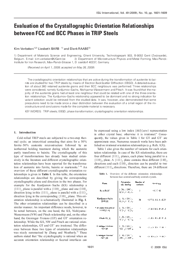 (PDF) Evaluation of the crystallographic orientation relationships ...