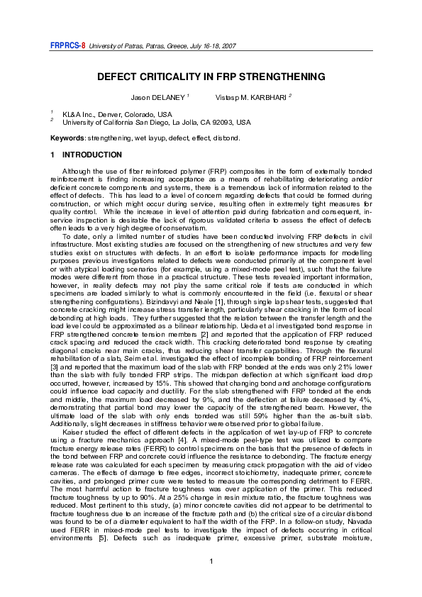 (PDF) Defect criticality in FRP strengthening
