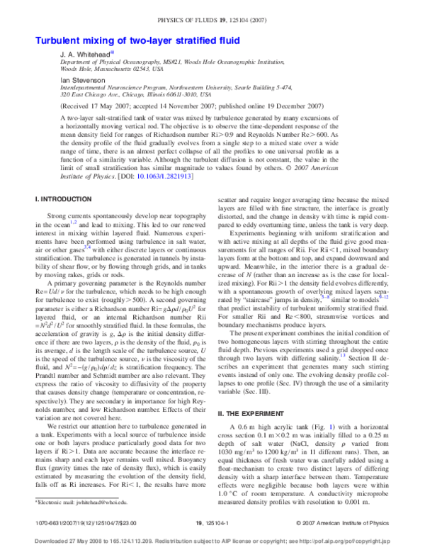 (PDF) Turbulent mixing of two-layer stratified fluid