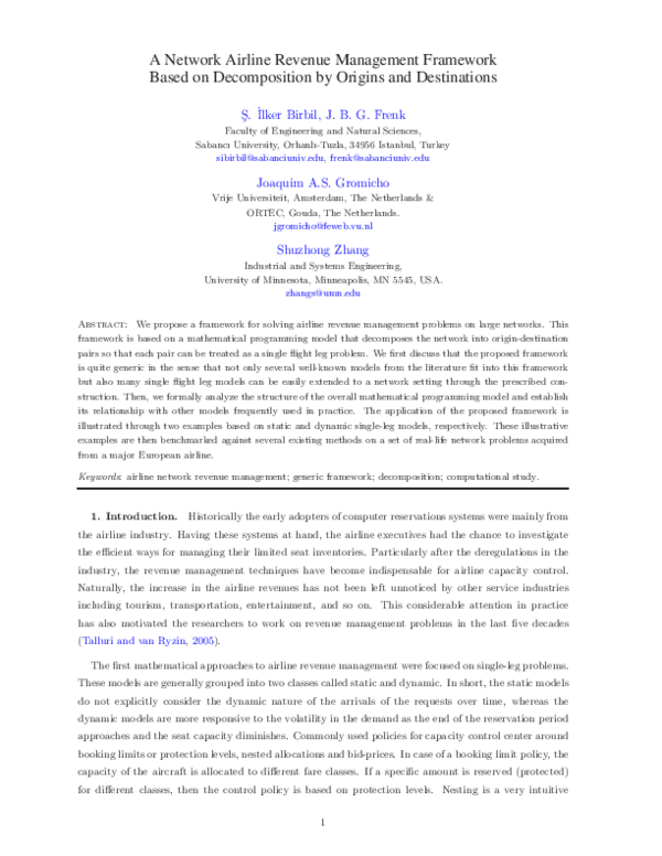 (PDF) A Network Airline Revenue Management Framework Based on ...