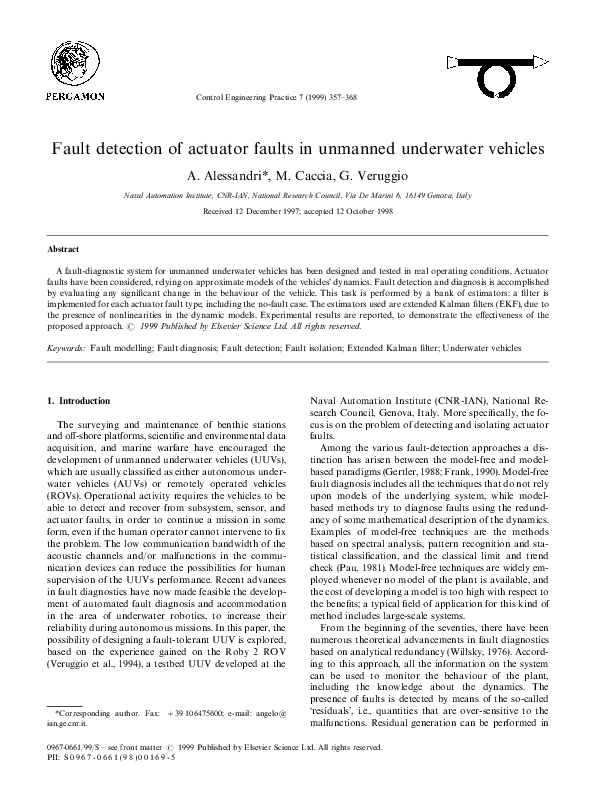 (PDF) Fault detection of actuator faults in unmanned underwater vehicles